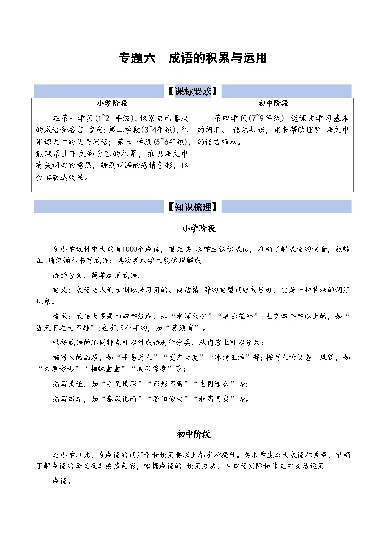 【小升初语文真题】专题06成语的积累与运用-2024小升初语文专项复习
