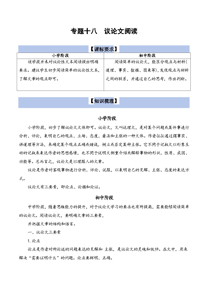 【小升初语文真题】专题18++议论文阅读-2024小升初语文专项复习